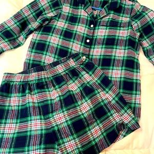 Comfy winter flannel plaid pajamas Button shirt w piping and boxer shirt bottoms